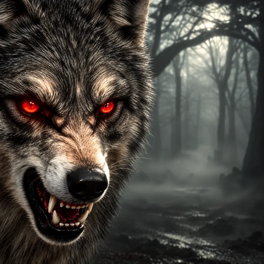 Wolf with red eyes - Image by AI